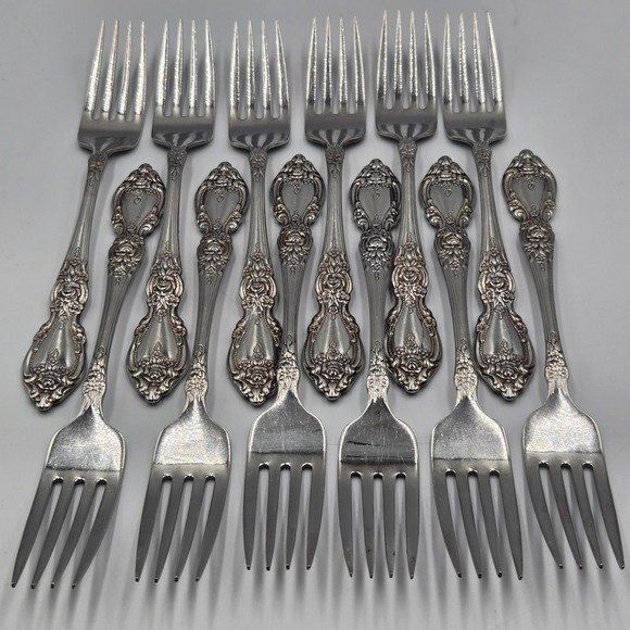 Vtg OCO Stainless Oneida USA Wordsworth Brahms Flatware Rose Daisy 12 Forks
